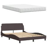 Lit avec matelas marron foncé 140x190 cm tissu