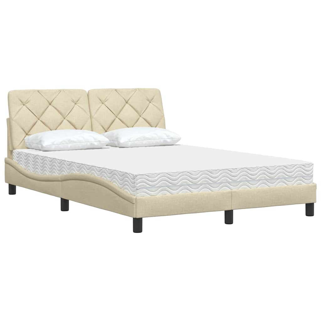 Lit avec matelas crème 140x190 cm tissu