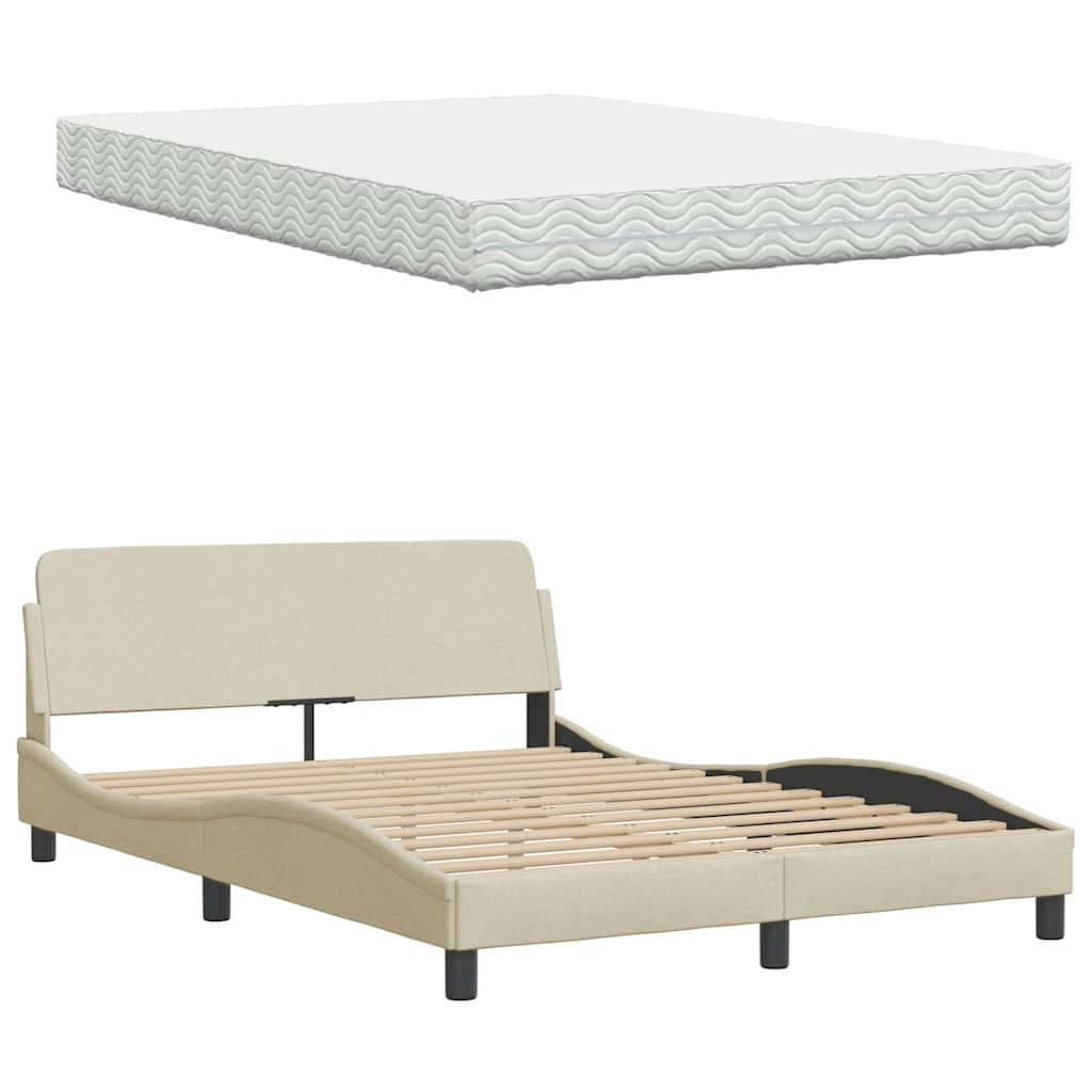 Lit avec matelas crème 140x190 cm tissu