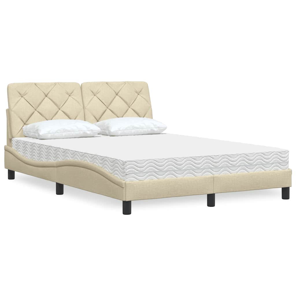 Lit avec matelas crème 140x190 cm tissu