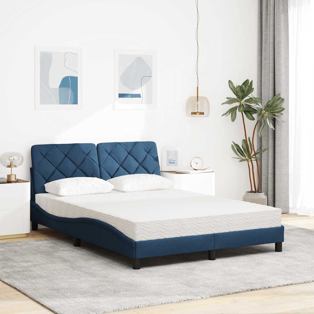 Lit avec matelas bleu 140x190 cm tissu