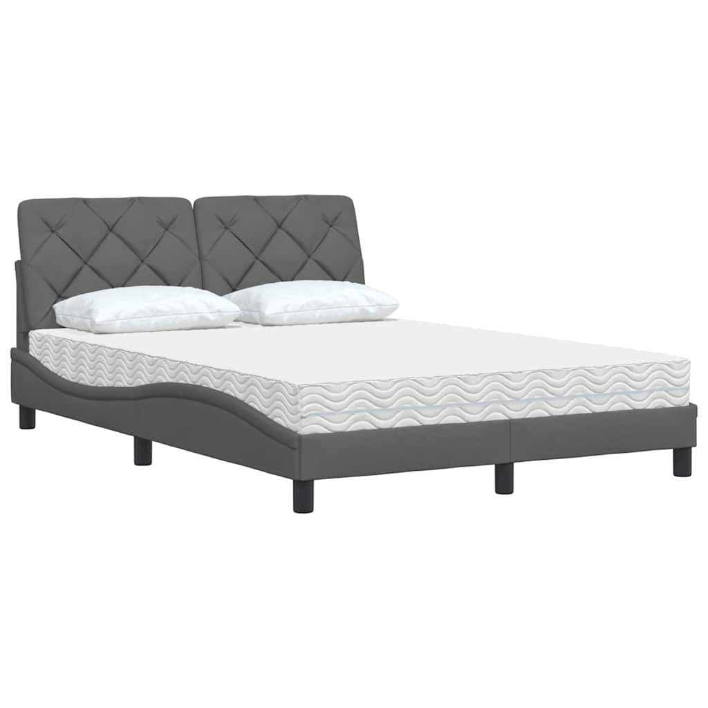 Lit avec matelas gris foncé 140x200 cm tissu