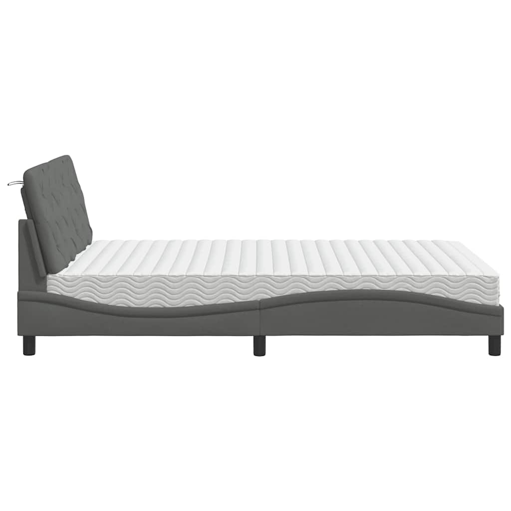 Lit avec matelas gris foncé 140x200 cm tissu