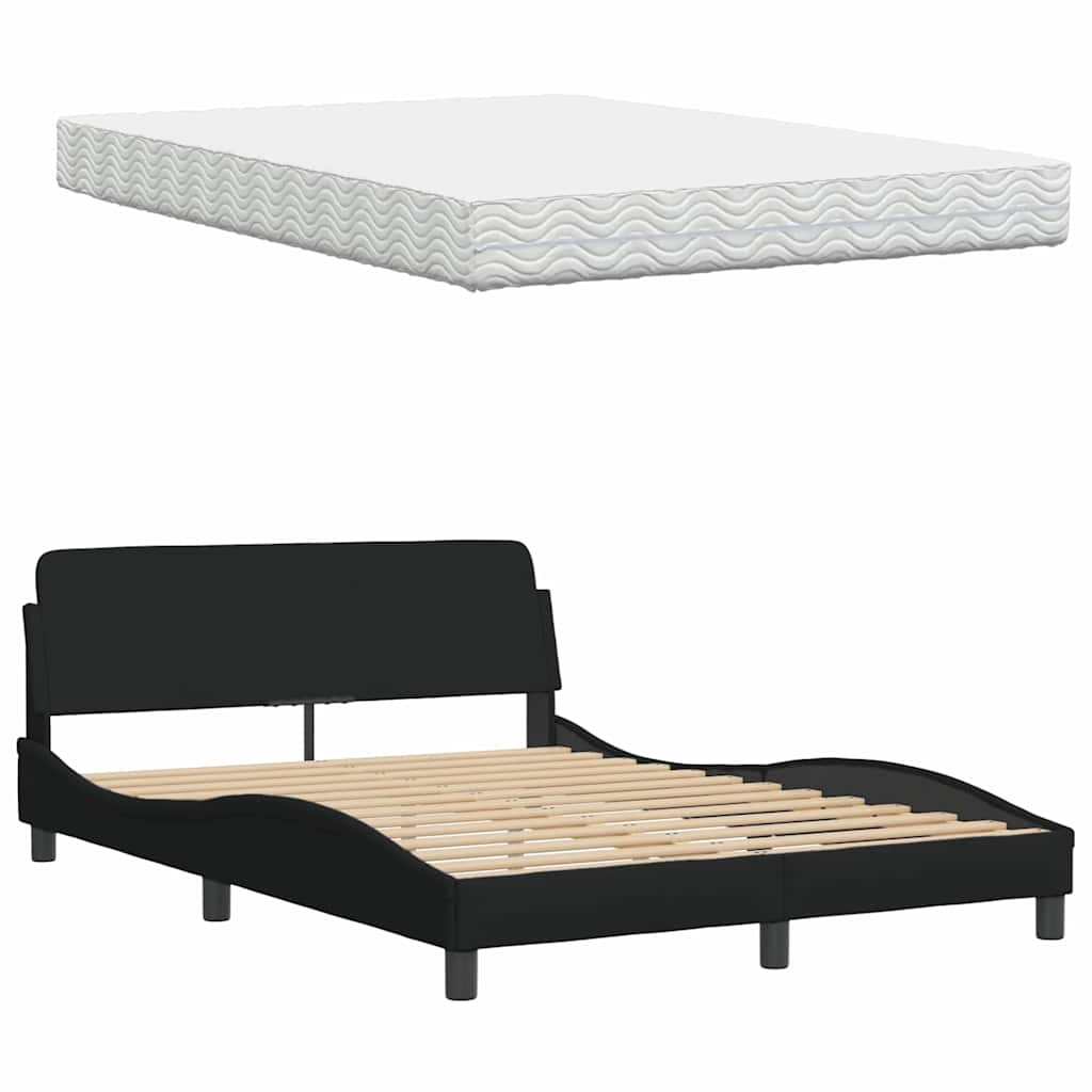 Lit avec matelas noir 140x200 cm tissu