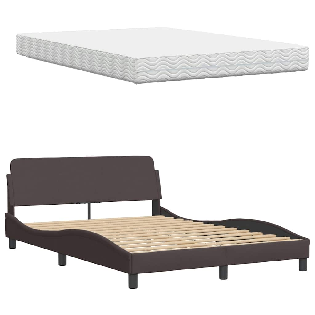 Lit avec matelas marron foncé 140x200 cm tissu