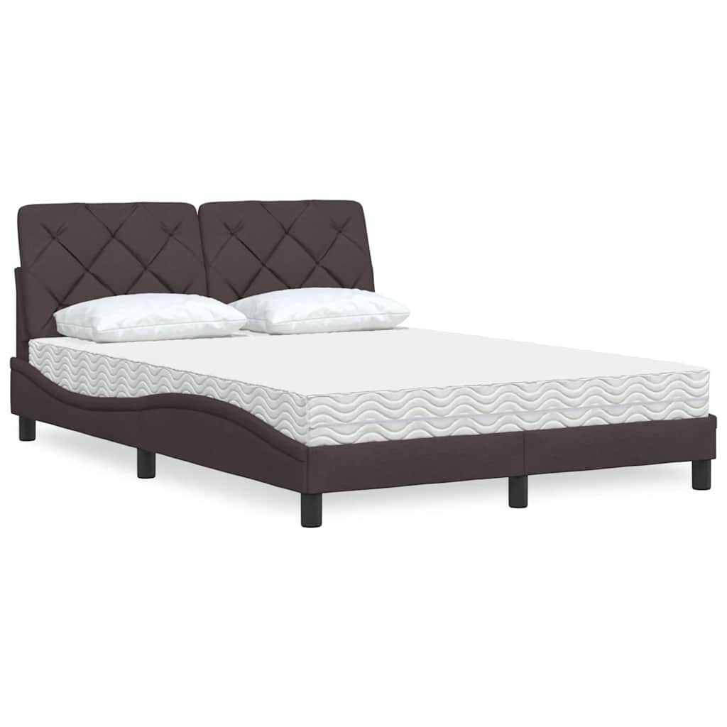 Lit avec matelas marron foncé 140x200 cm tissu