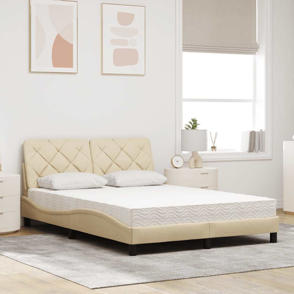 Lit avec matelas crème 140x200 cm tissu