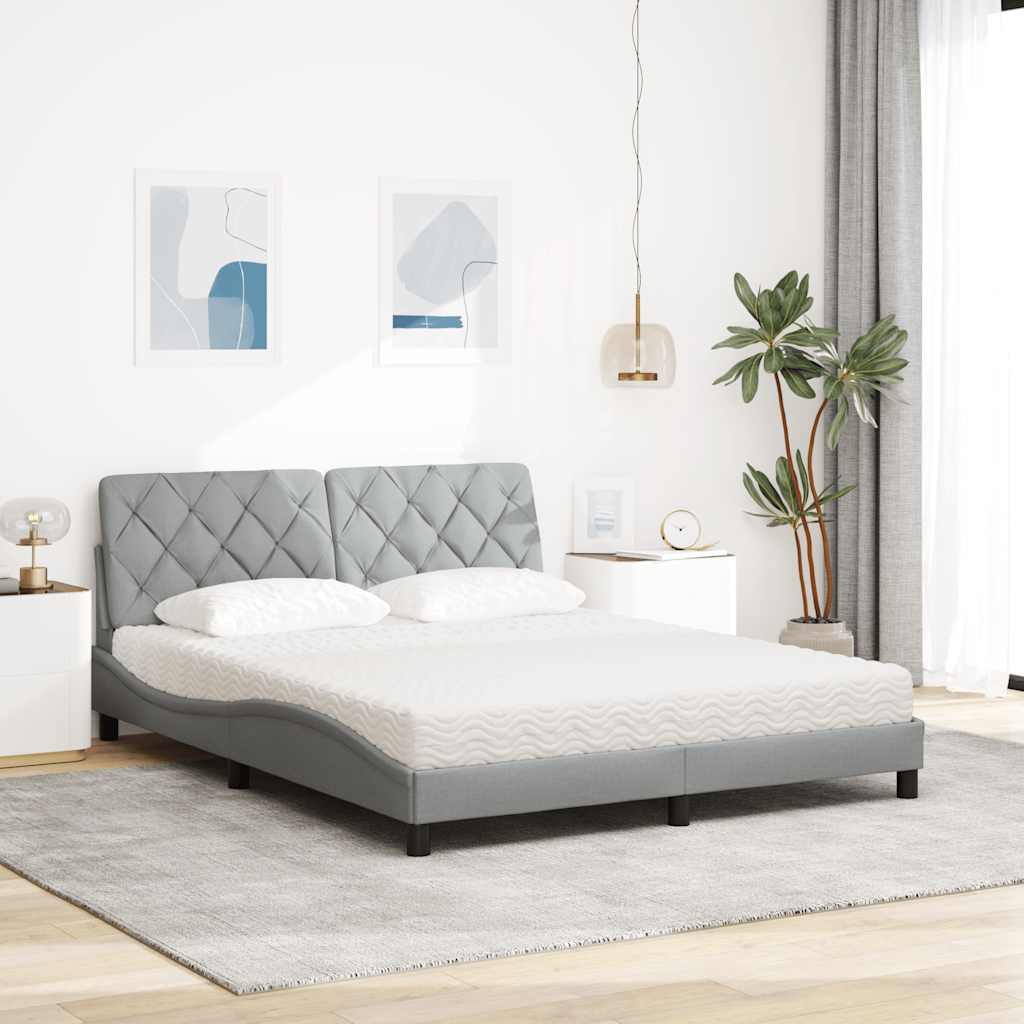 Lit avec matelas gris clair 160x200 cm tissu