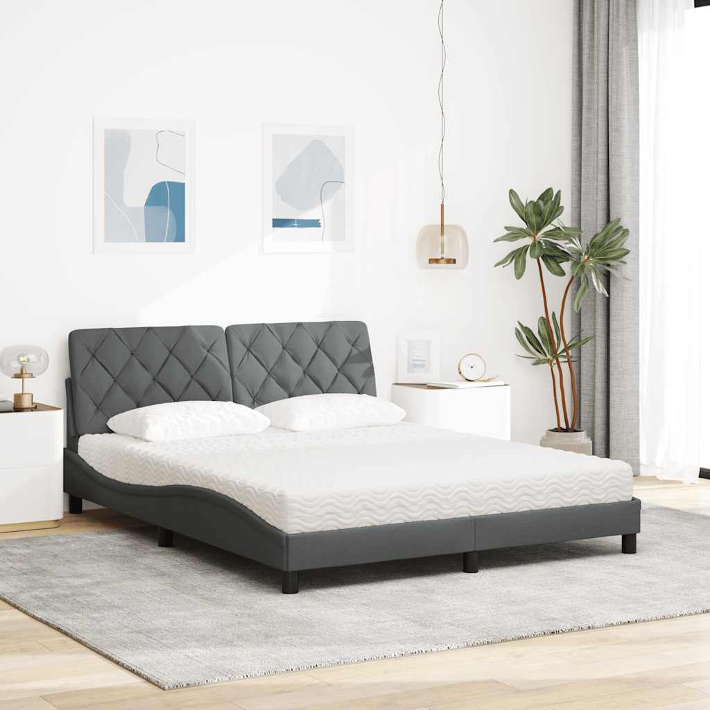 Lit avec matelas gris foncé 160x200 cm tissu