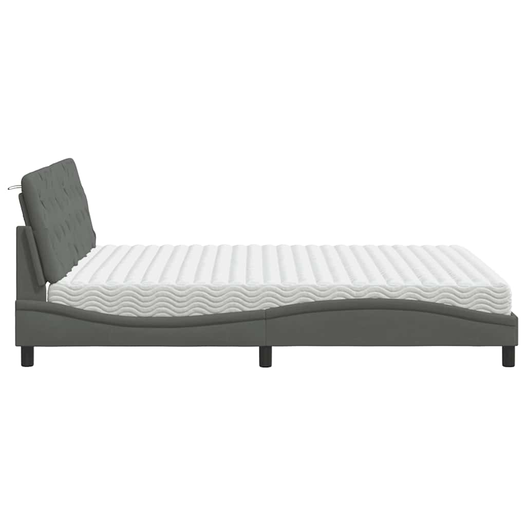 Lit avec matelas gris foncé 160x200 cm tissu