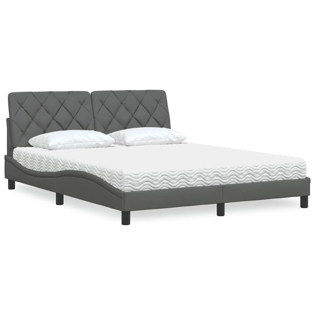 Lit avec matelas gris foncé 160x200 cm tissu