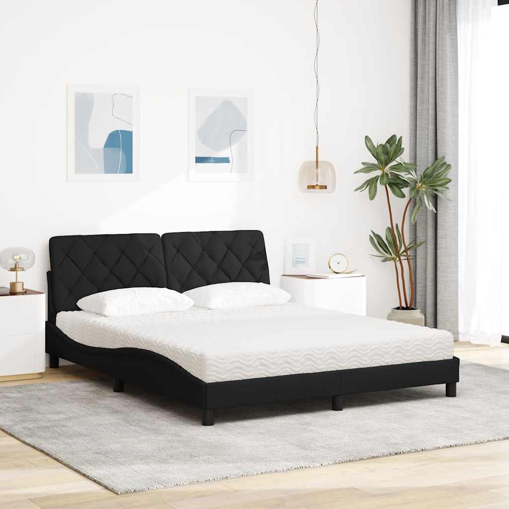 Lit avec matelas noir 160x200 cm tissu