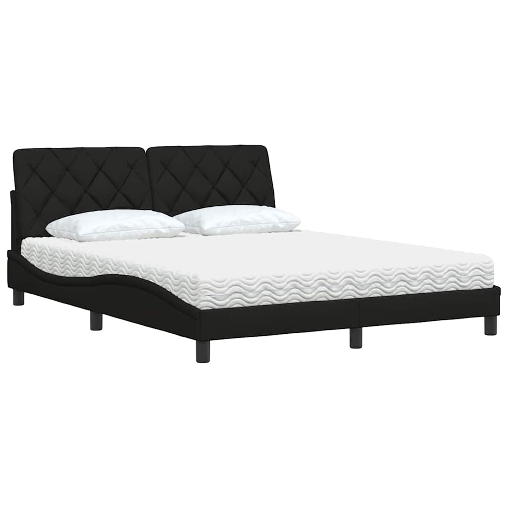 Lit avec matelas noir 160x200 cm tissu