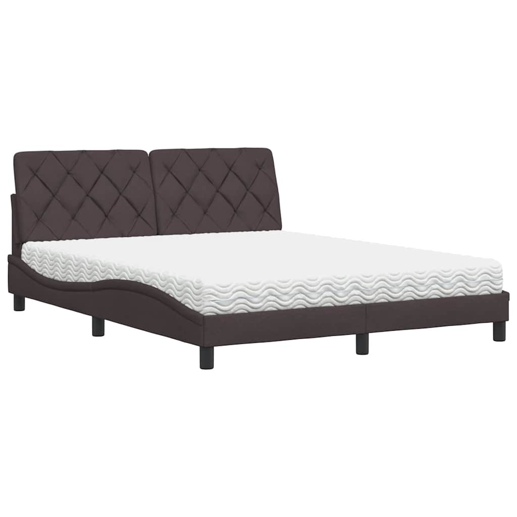 Lit avec matelas marron foncé 160x200 cm tissu