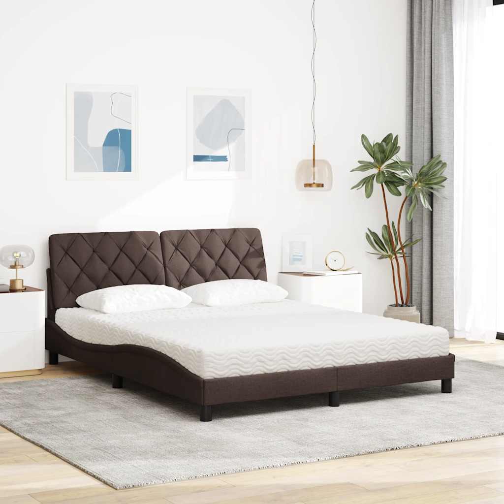 Lit avec matelas marron foncé 160x200 cm tissu