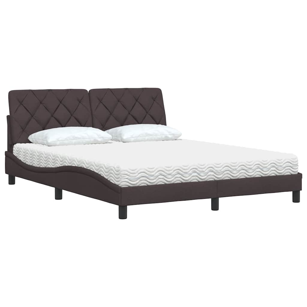 Lit avec matelas marron foncé 160x200 cm tissu