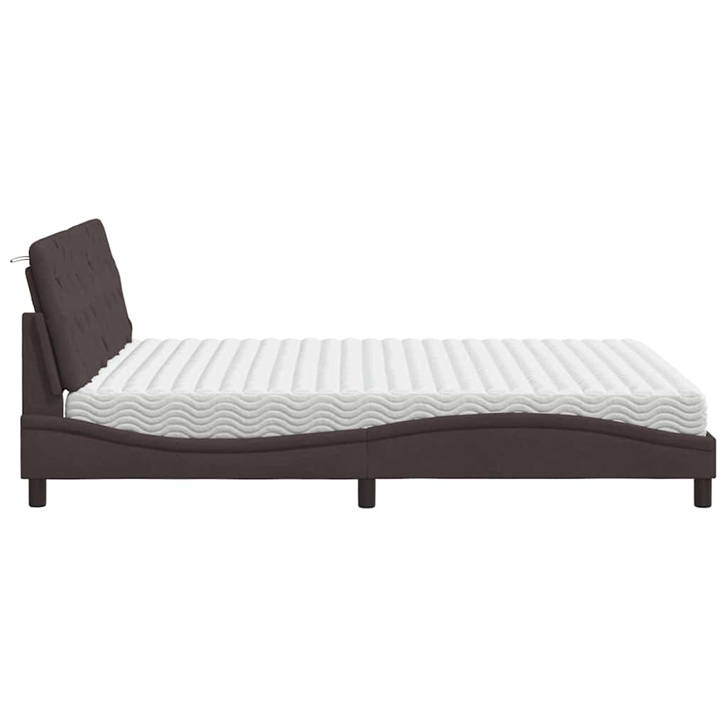 Lit avec matelas marron foncé 160x200 cm tissu