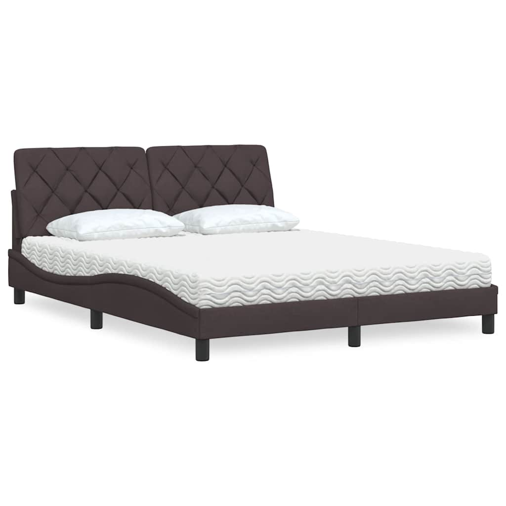 Lit avec matelas marron foncé 160x200 cm tissu