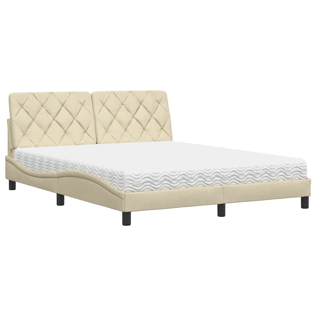 Lit avec matelas crème 160x200 cm tissu