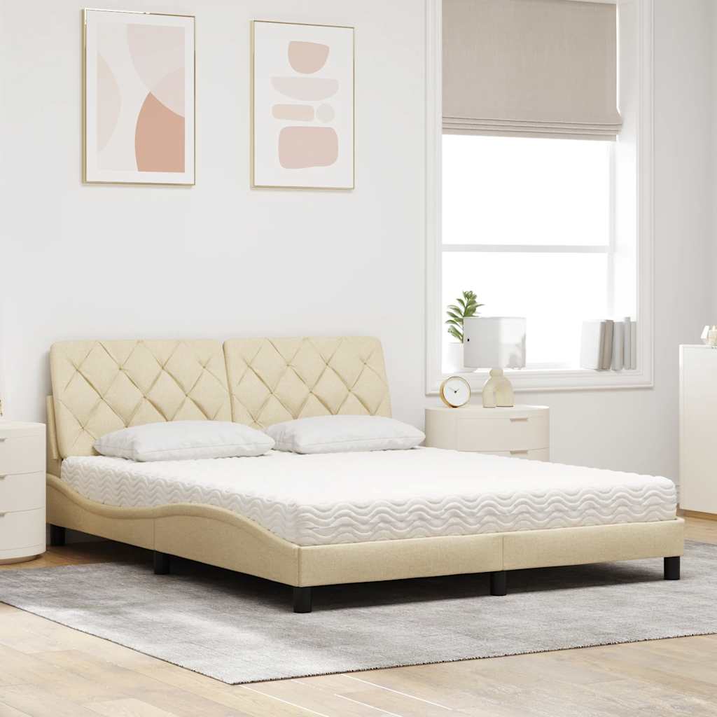 Lit avec matelas crème 160x200 cm tissu