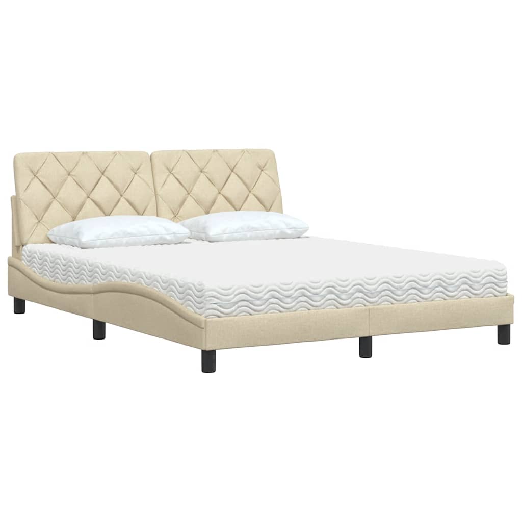 Lit avec matelas crème 160x200 cm tissu