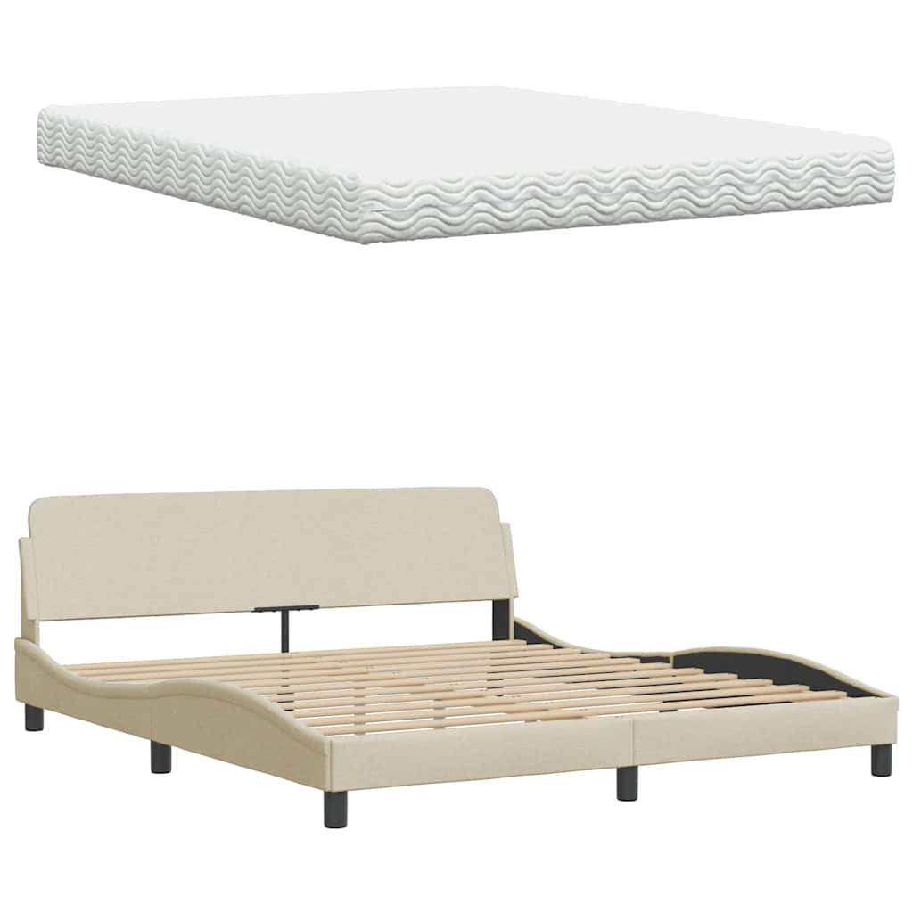 Lit avec matelas crème 160x200 cm tissu