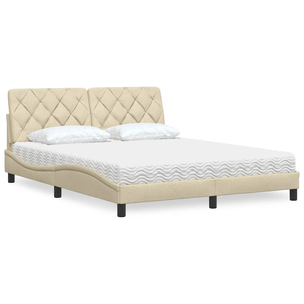 Lit avec matelas crème 160x200 cm tissu