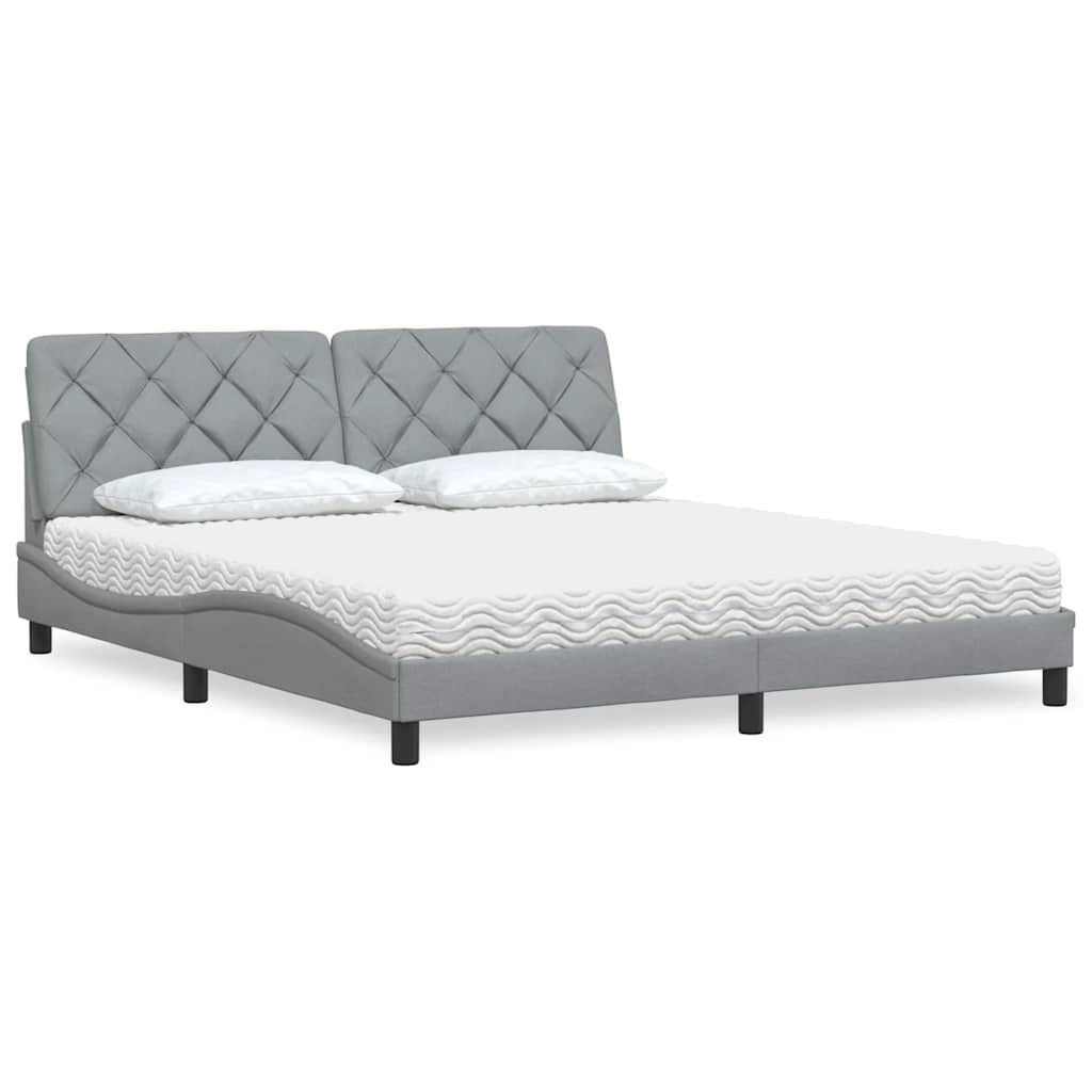 Lit avec matelas gris clair 180x200 cm tissu