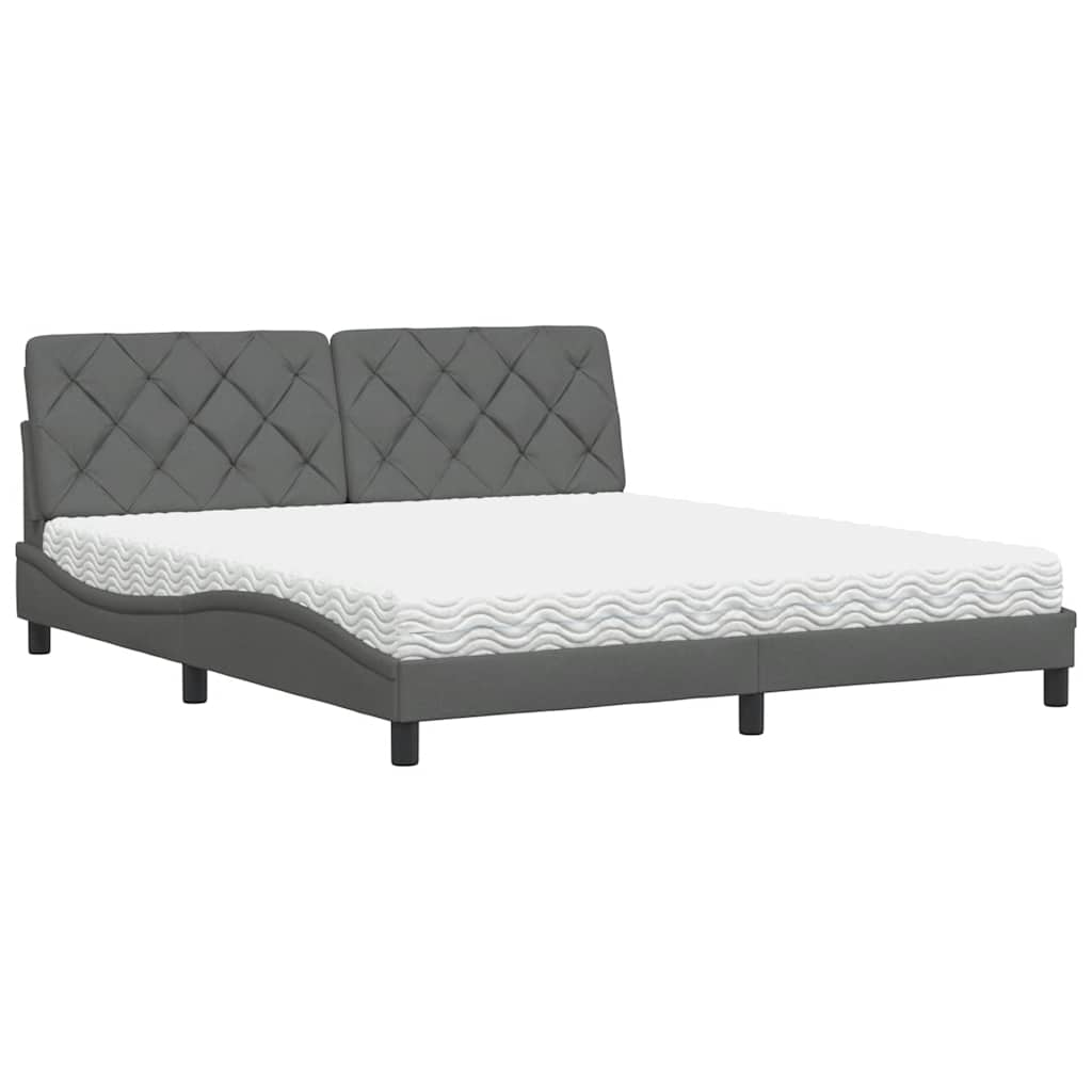 Lit avec matelas gris foncé 180x200 cm tissu