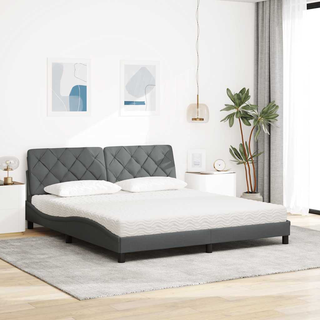 Lit avec matelas gris foncé 180x200 cm tissu