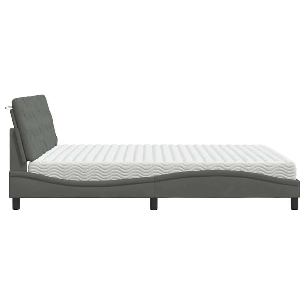 Lit avec matelas gris foncé 180x200 cm tissu