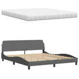 Lit avec matelas gris foncé 180x200 cm tissu