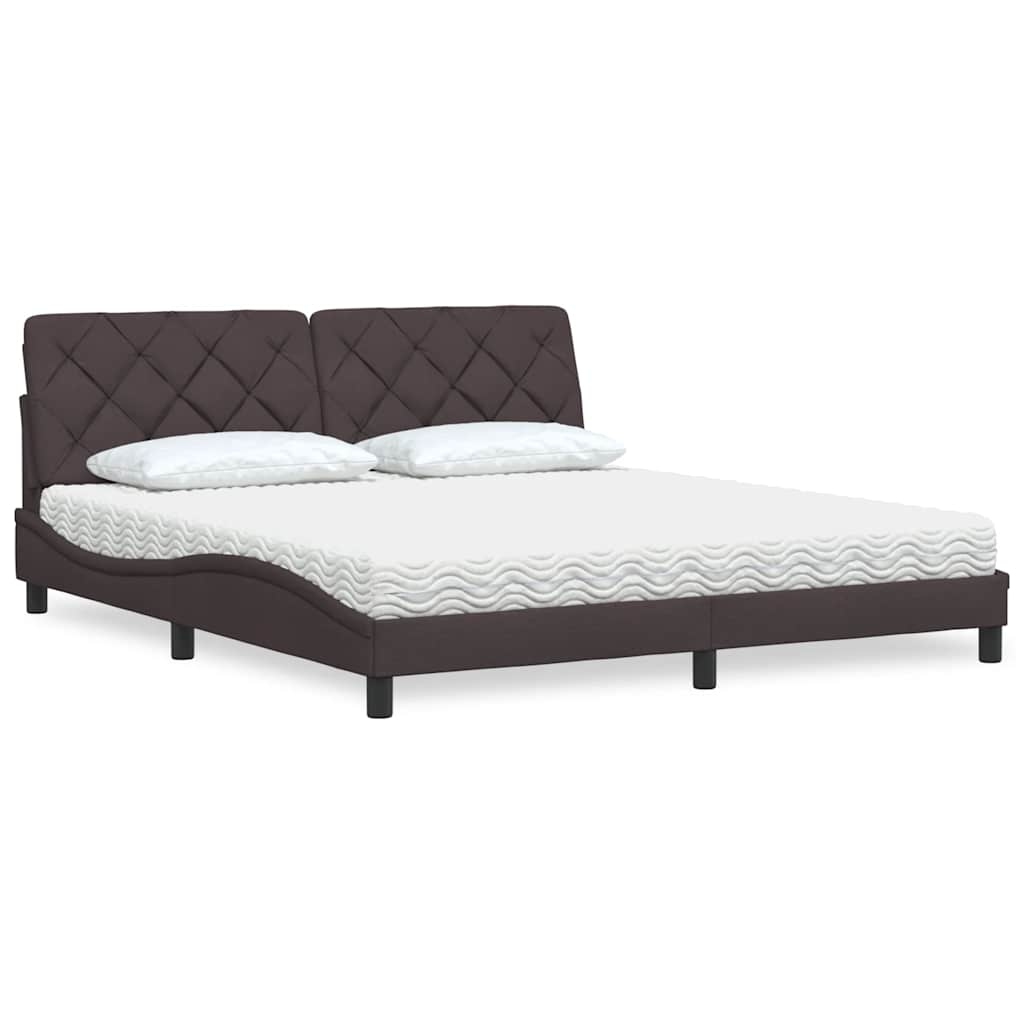 Lit avec matelas marron foncé 180x200 cm tissu