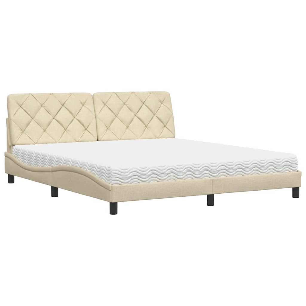 Lit avec matelas crème 180x200 cm tissu