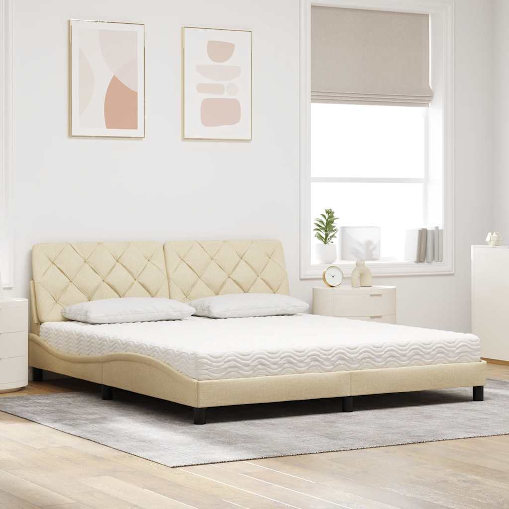 Lit avec matelas crème 180x200 cm tissu