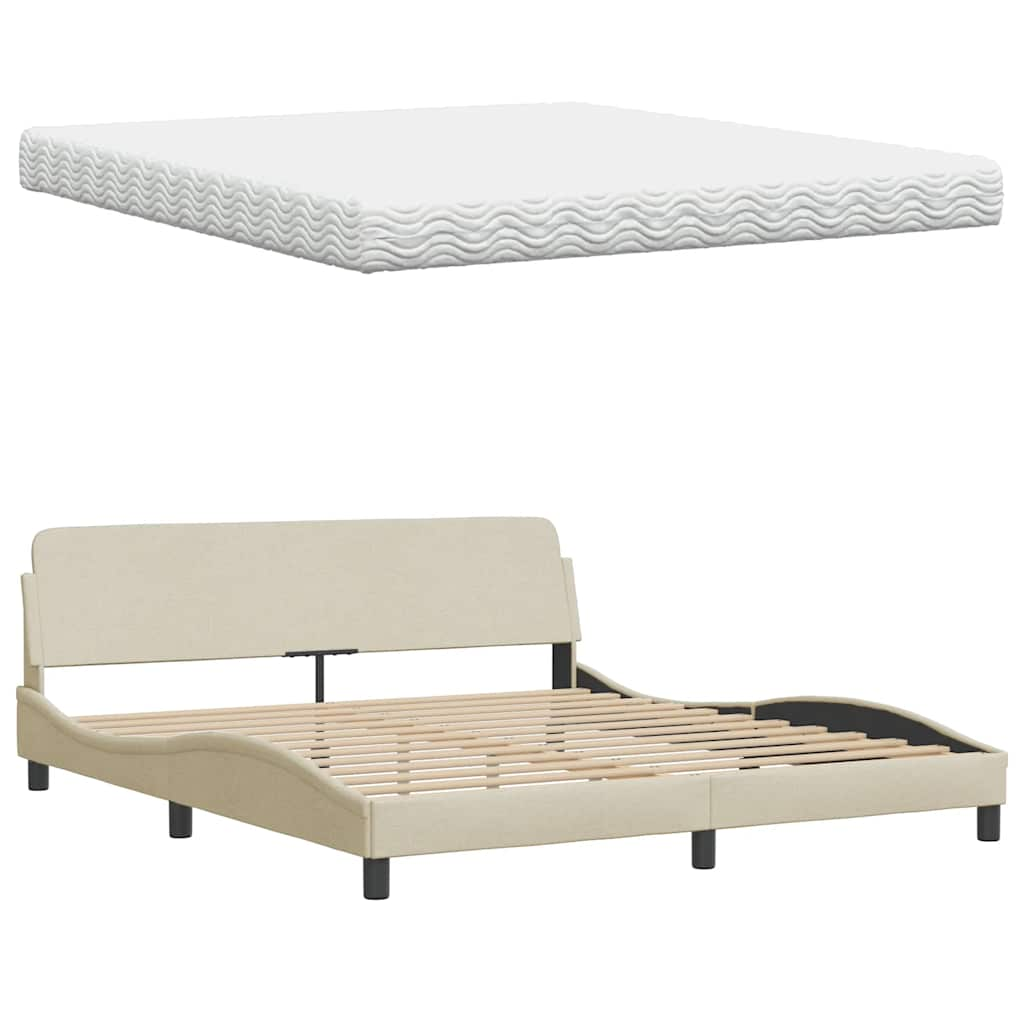 Lit avec matelas crème 180x200 cm tissu