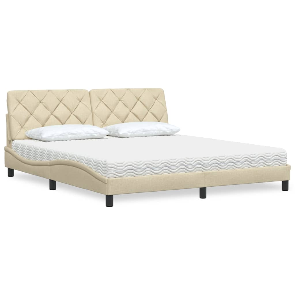 Lit avec matelas crème 180x200 cm tissu