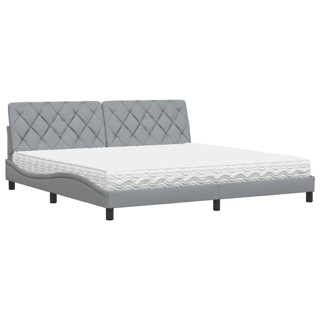 Lit avec matelas gris clair 200x200 cm tissu