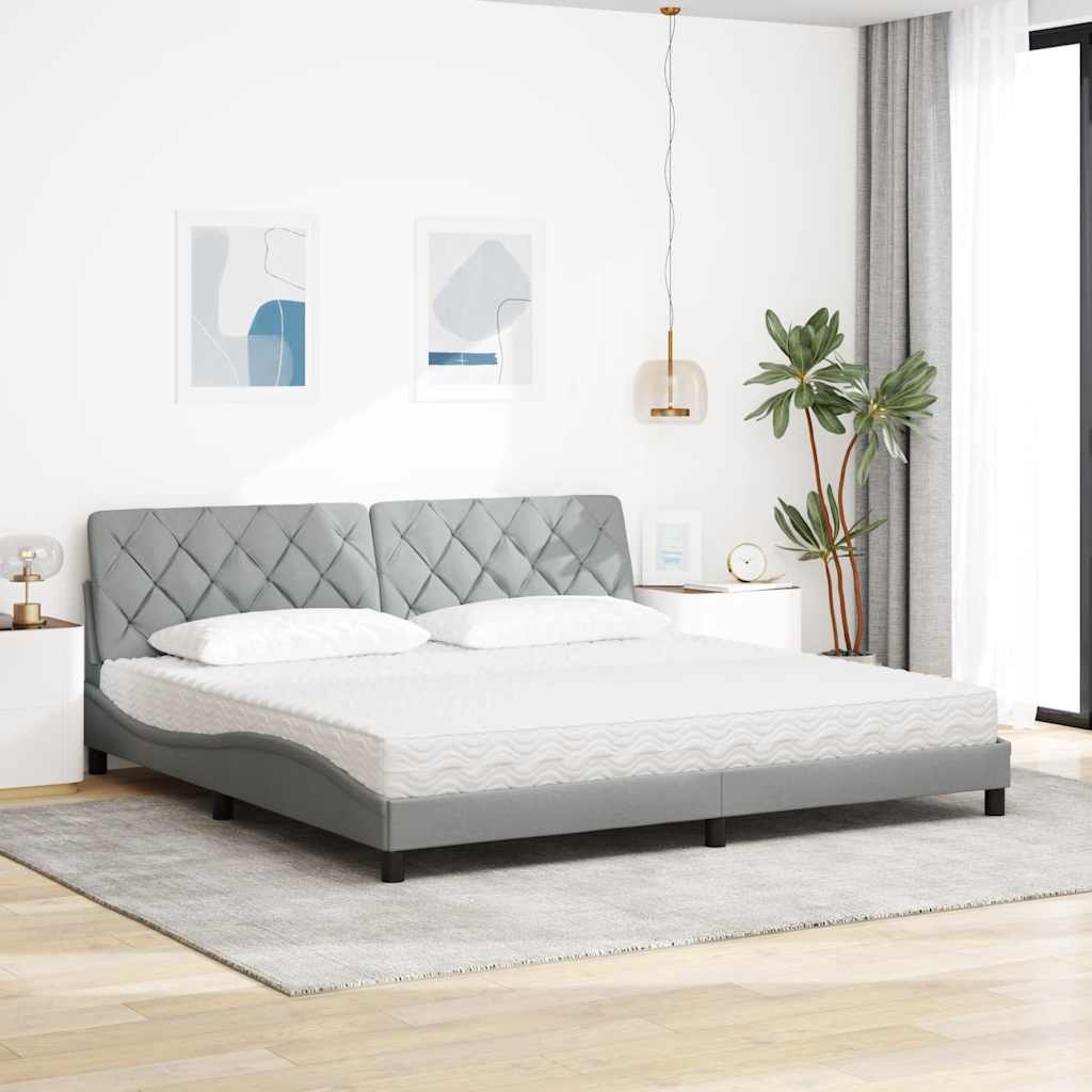 Lit avec matelas gris clair 200x200 cm tissu