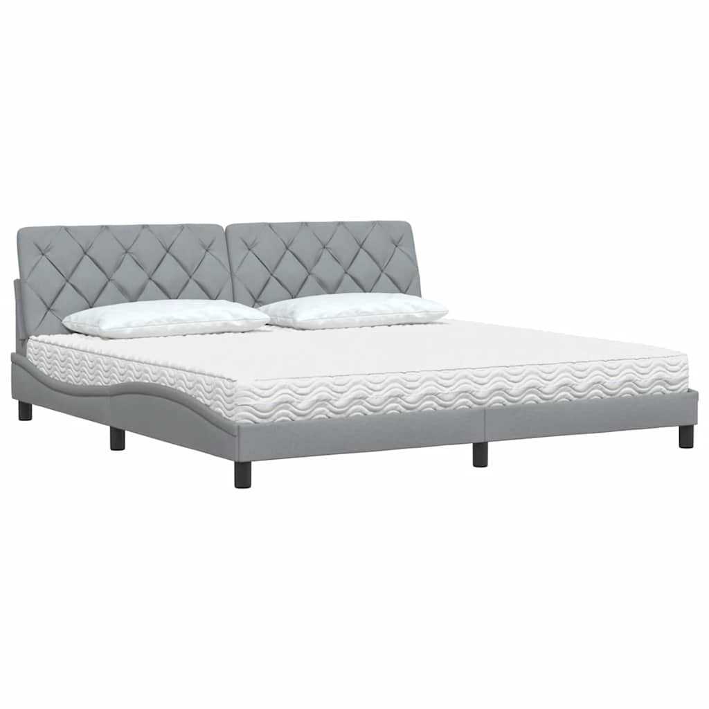 Lit avec matelas gris clair 200x200 cm tissu