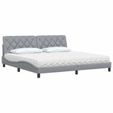 Lit avec matelas gris clair 200x200 cm tissu