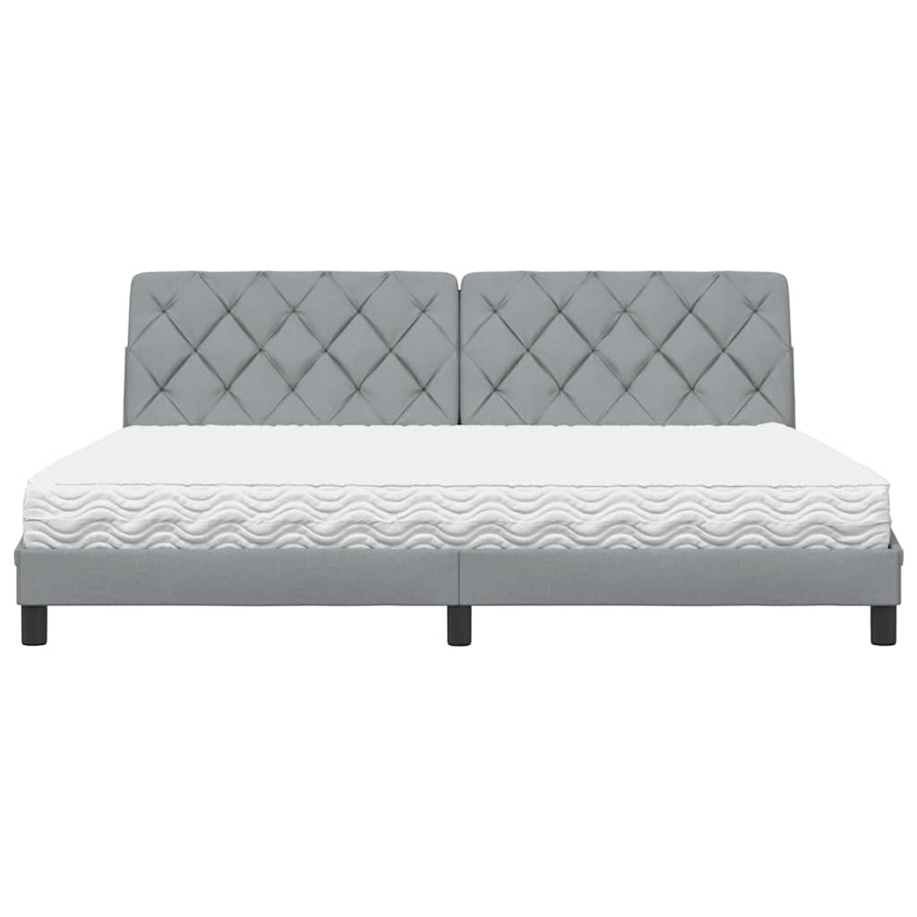 Lit avec matelas gris clair 200x200 cm tissu