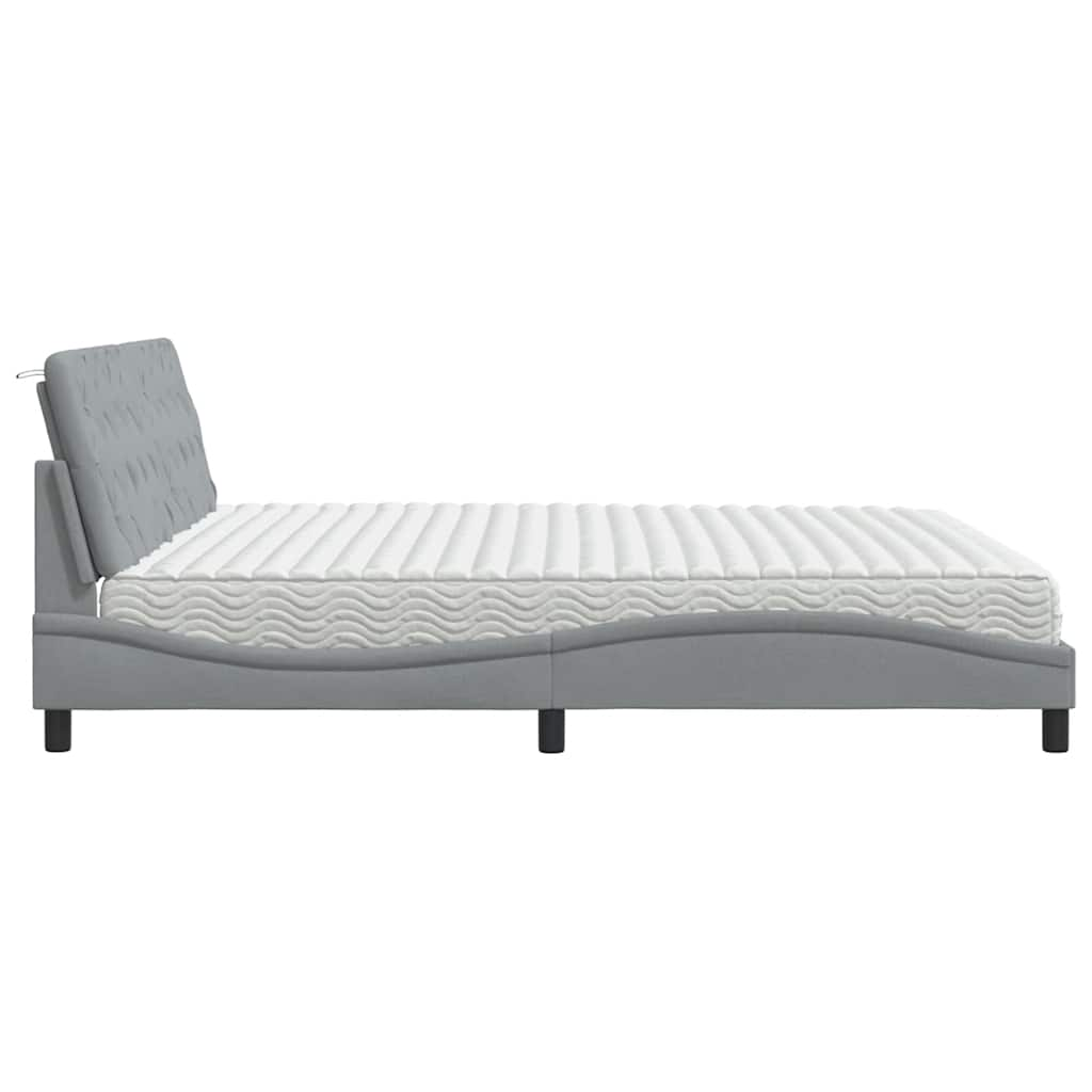 Lit avec matelas gris clair 200x200 cm tissu