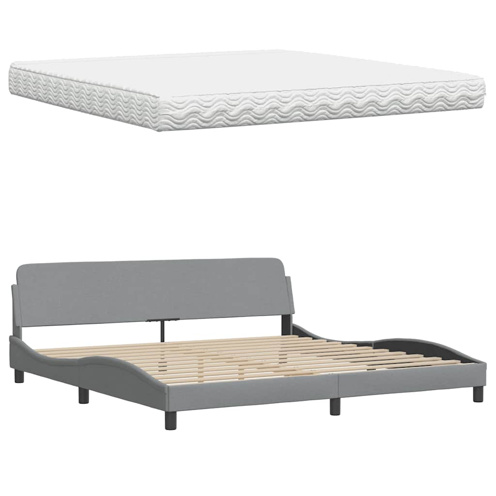 Lit avec matelas gris clair 200x200 cm tissu