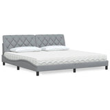 Lit avec matelas gris clair 200x200 cm tissu