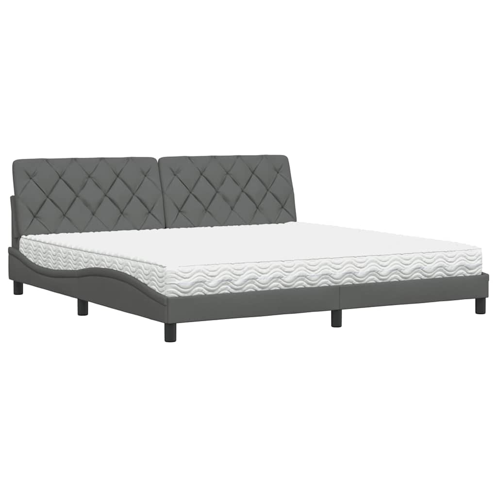 Lit avec matelas gris foncé 200x200 cm tissu