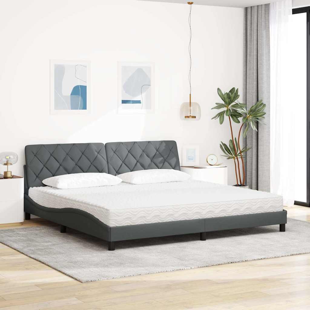 Lit avec matelas gris foncé 200x200 cm tissu