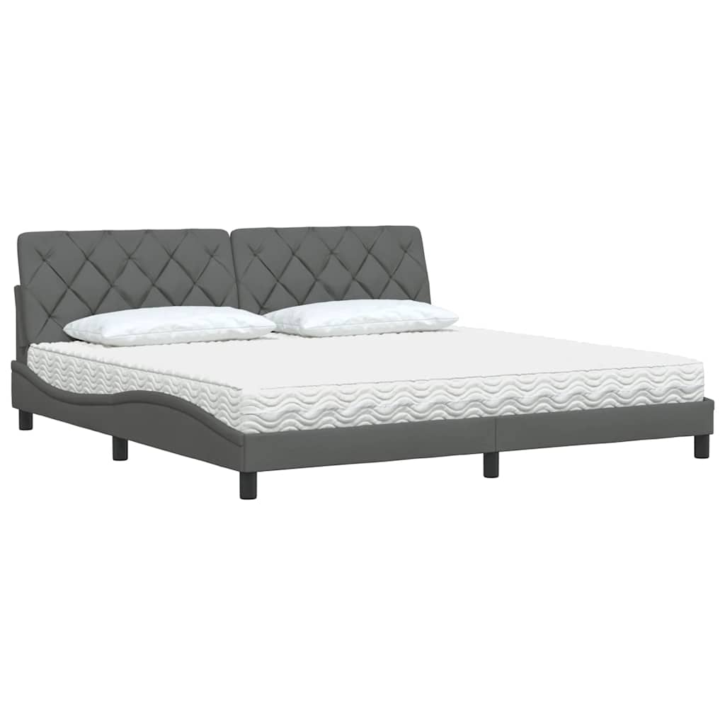 Lit avec matelas gris foncé 200x200 cm tissu