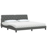 Lit avec matelas gris foncé 200x200 cm tissu