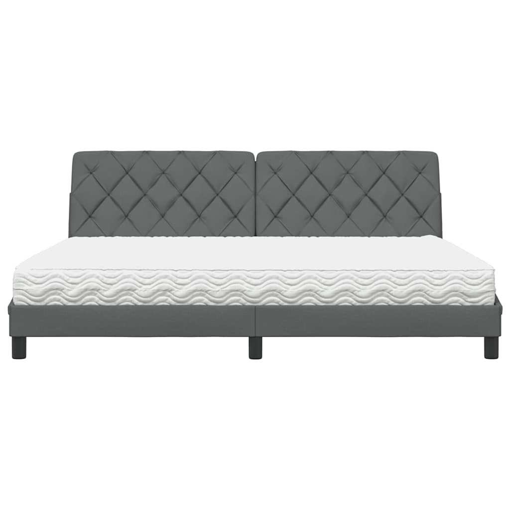 Lit avec matelas gris foncé 200x200 cm tissu